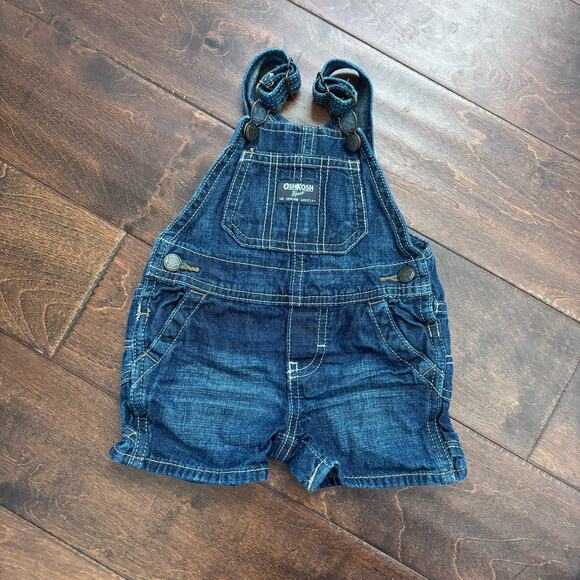 Oshkosh B'gosh Boys 6 Month Denim Shortalls Overalls Shorts Dark Wash - Picture 1 of 5